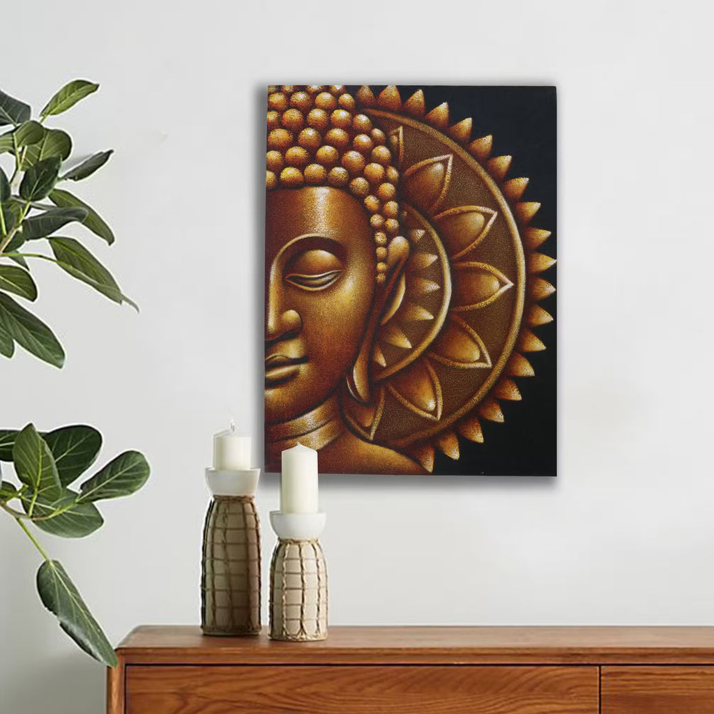 Mandala Demi Bouddha Doré - 60x80cm