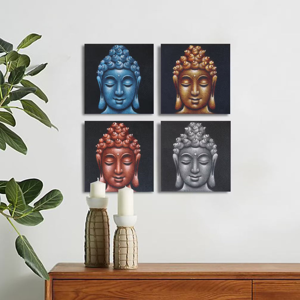 Lot de 4 Têtes de Bouddha Détail Sable - 30x30cm