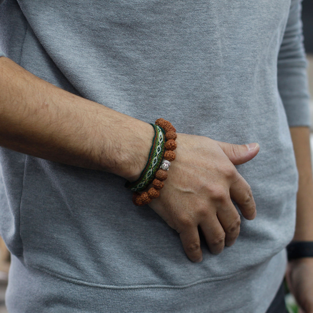 Mala Rudraksha Bracelet Bouddha-Marron