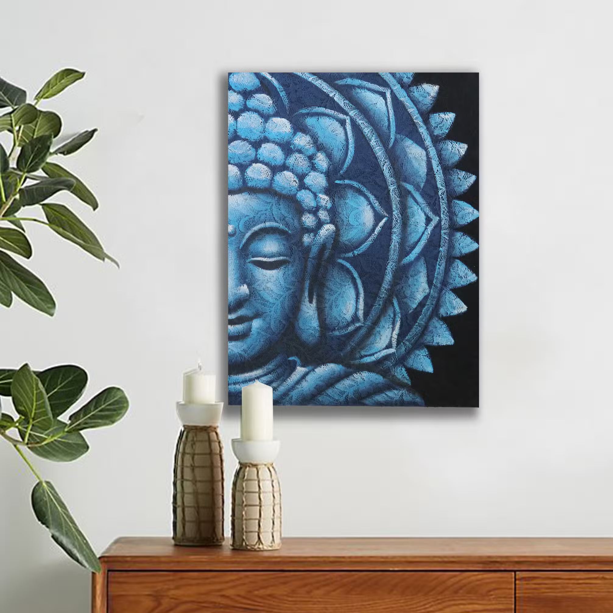 Mandala Demi Bouddha Bleu - 60x80cm