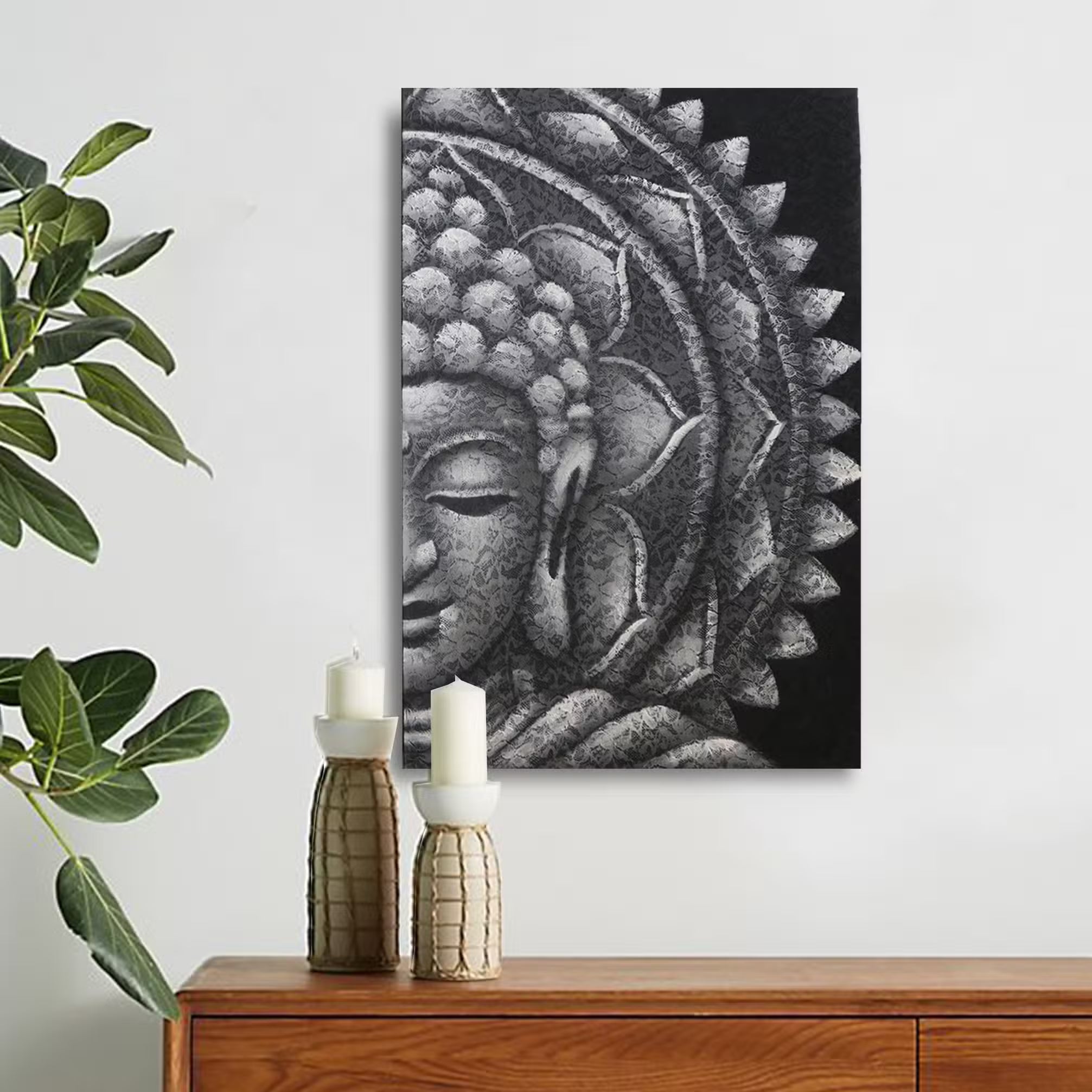 Mandala Demi Bouddha Gris - 60x80cm
