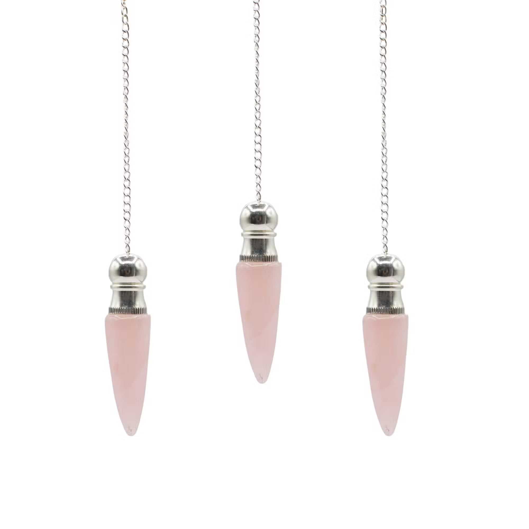 Pendule de la découverte de la vérité dans la cavité secrète - quartz rose - plaqué argent