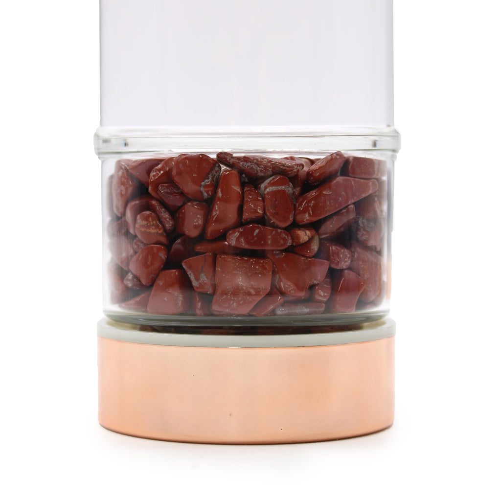 Bouteille Infuseur à Thé en Verre de Cristal - Or Rose - Jaspe Rouge
