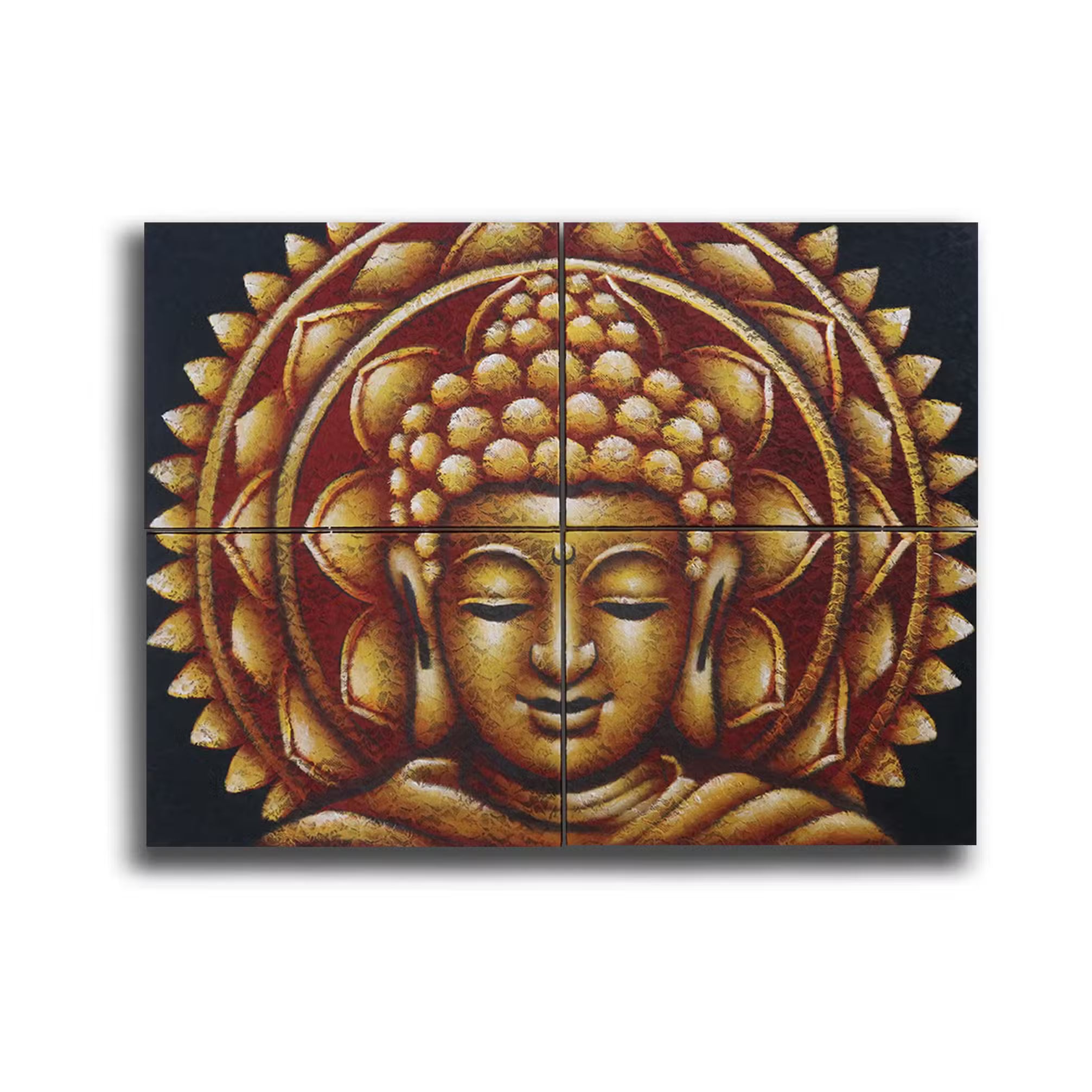 Bouddha Mandala Doré Détail Brocart - 30x40cm x 4