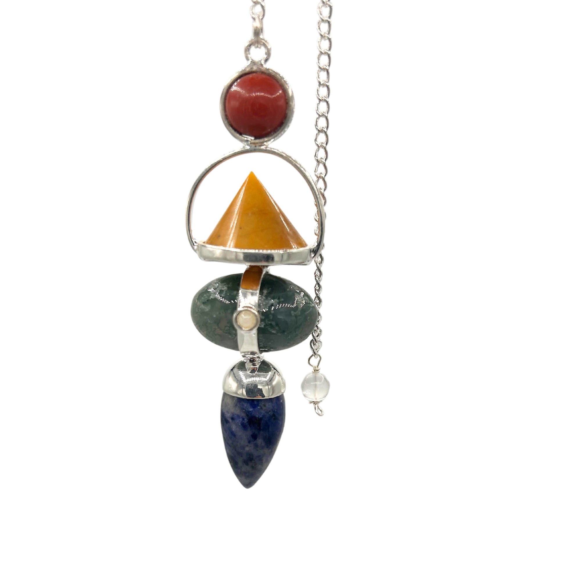 Pendule en Pierres Précieuses des Quatre éléments - Jaspe Rouge, Aventurine Jaune, Agate Mousse, Sodalite & Pierre de Lune