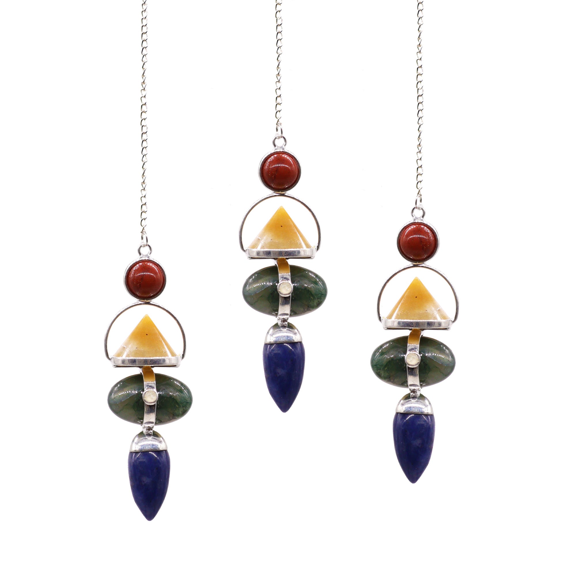 Pendule en Pierres Précieuses des Quatre éléments - Jaspe Rouge, Aventurine Jaune, Agate Mousse, Sodalite & Pierre de Lune