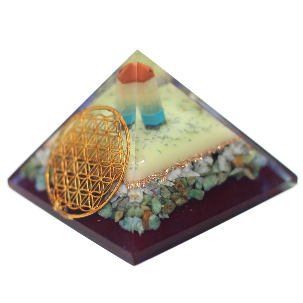 Grande Pyramide Orgonite 80mm - Symbole Fleur de Vie