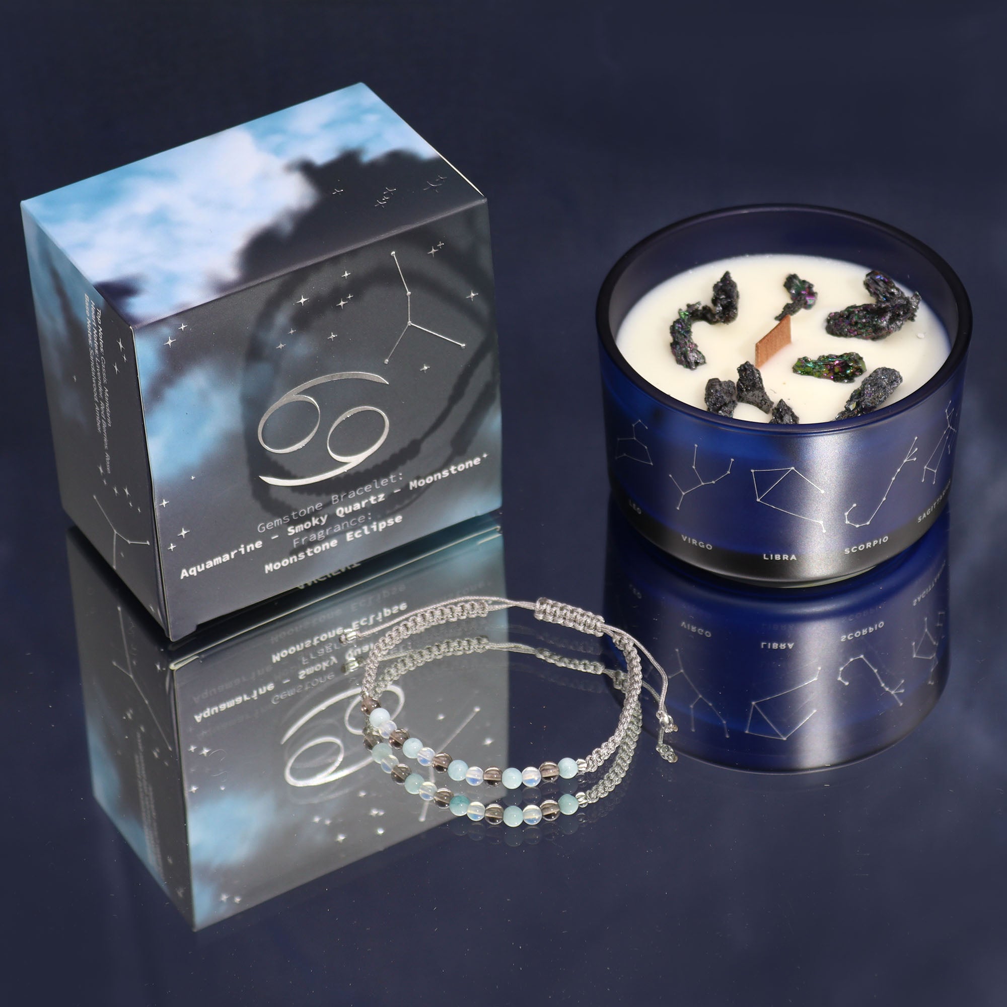 Bougies en Cristal du Zodiaque avec Bracelet en Pierres Précieuses