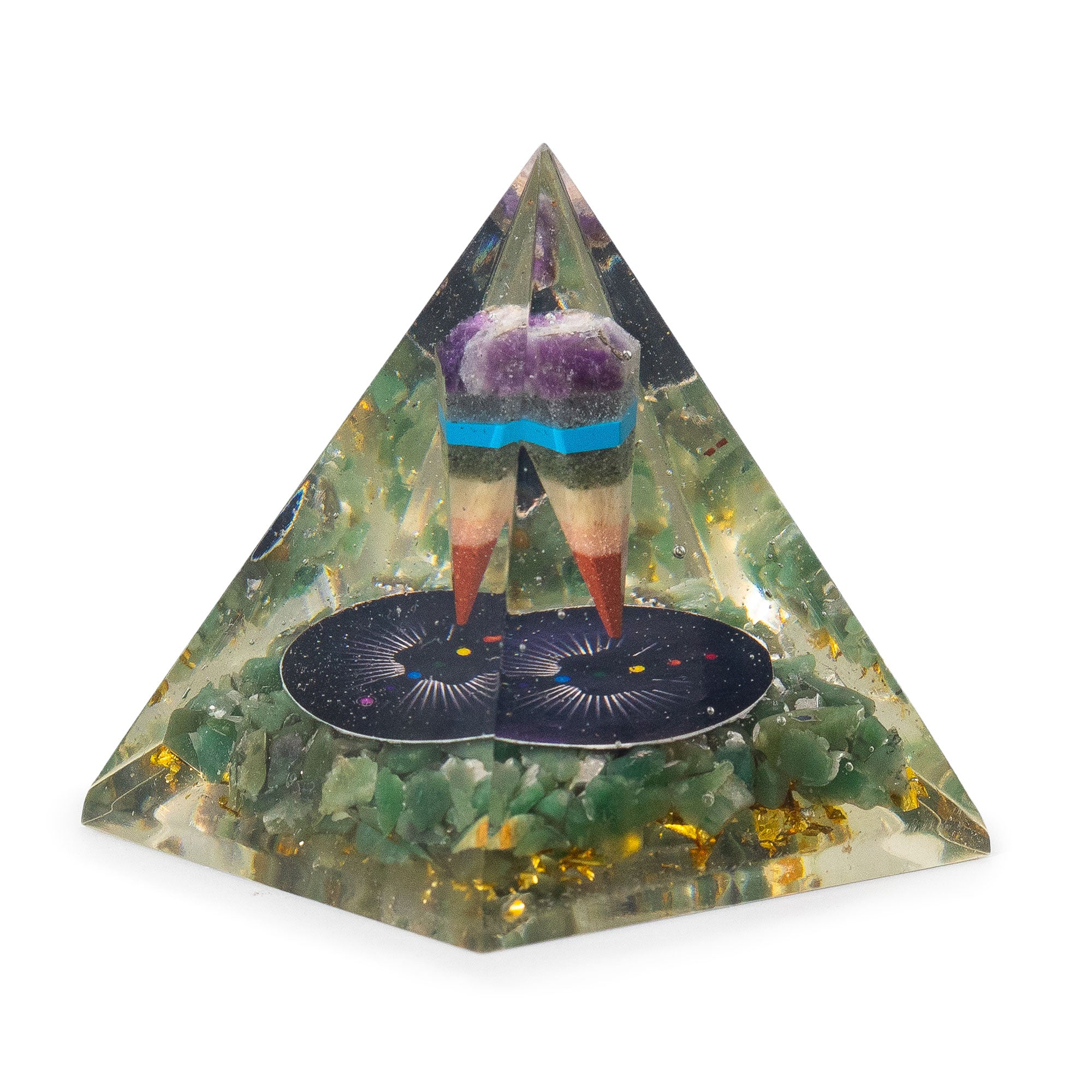 Pyramide d’Orgonite Moyenne 7 x 6 cm – Pendule – Pépites d’Aventurine Verte