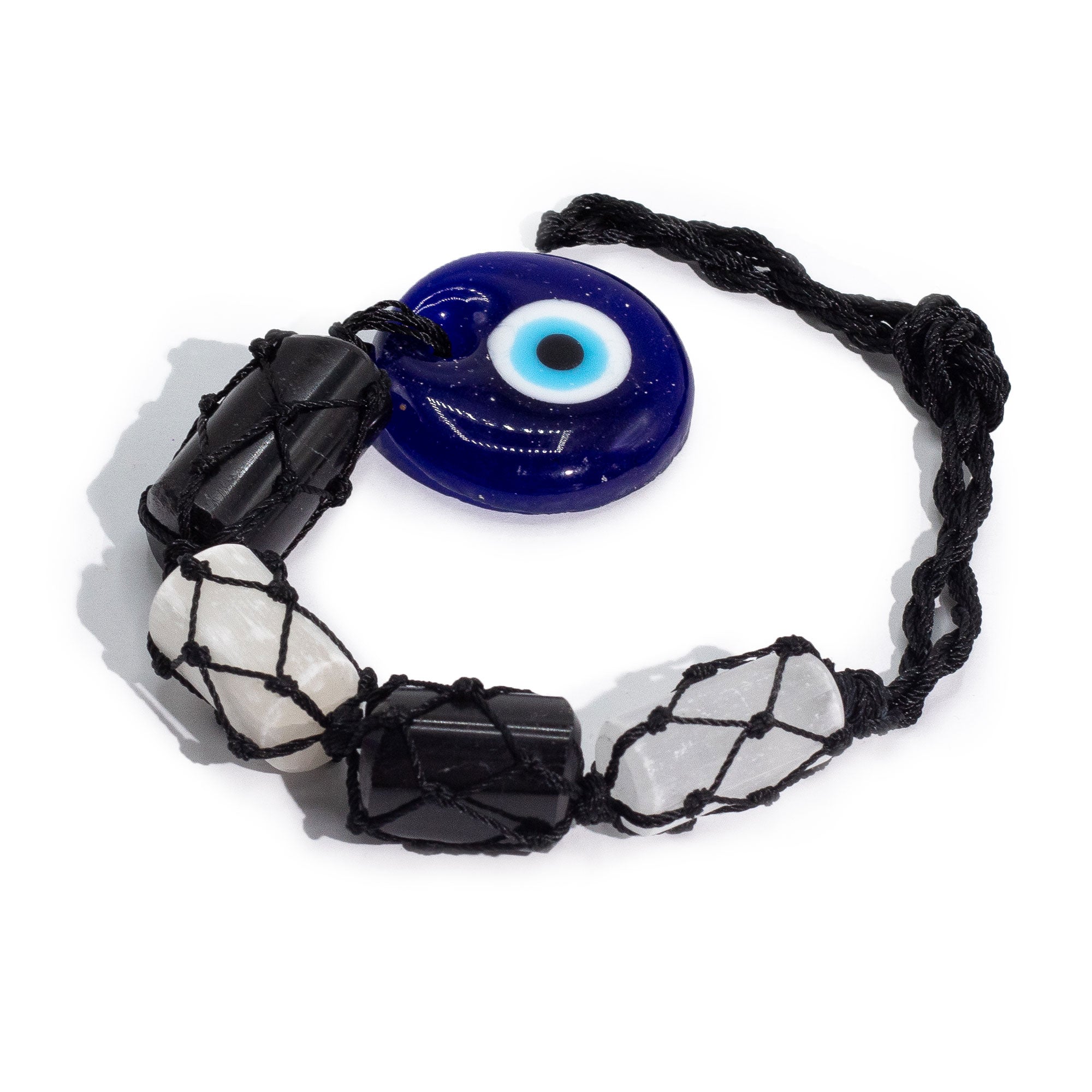 Suspension en Pierre - Tourmaline Noire & Sélénite Polie – Œil Protecteur