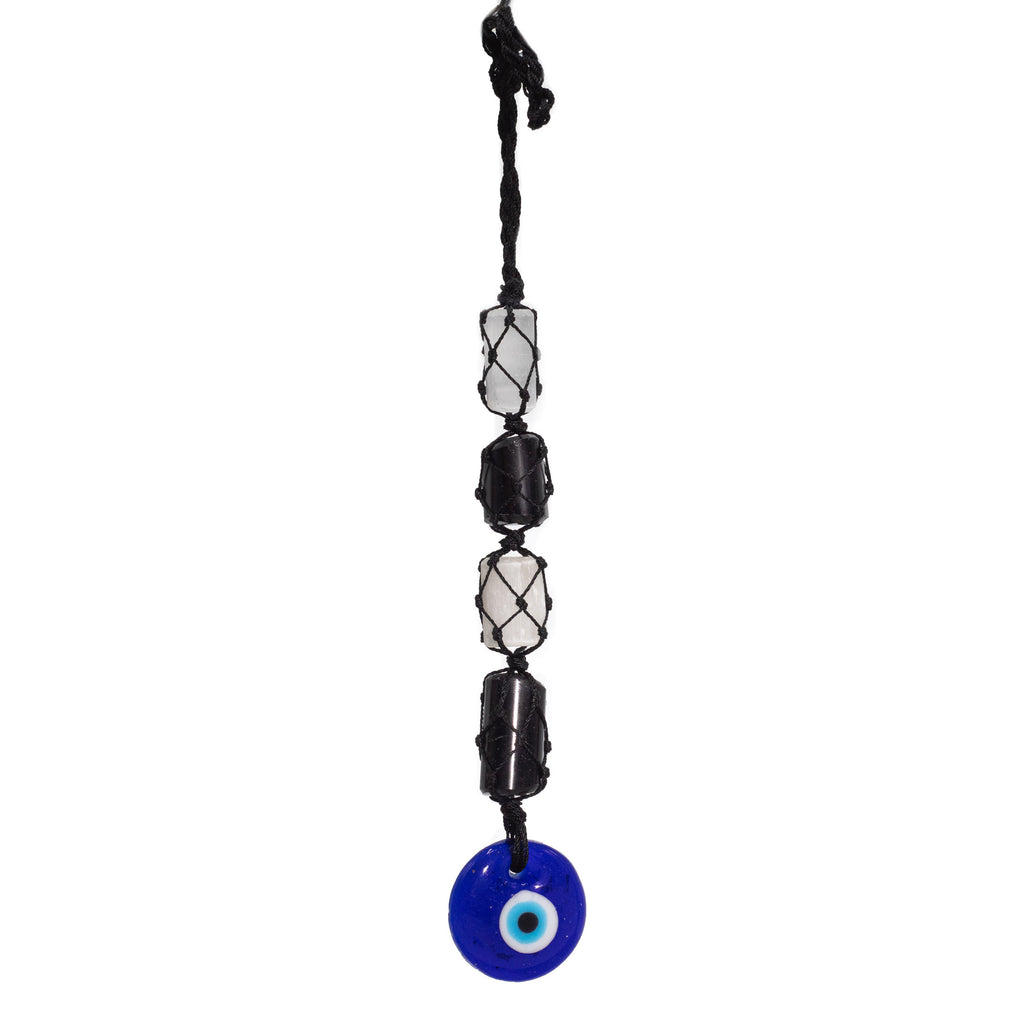 Suspension en Pierre - Tourmaline Noire & Sélénite Polie – Œil Protecteur