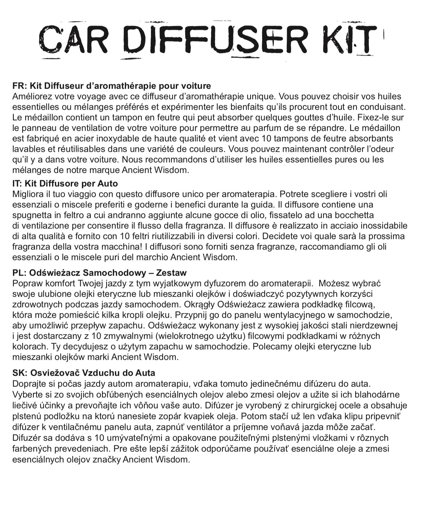 Kit Voiture Diffuseur Aromathérapie