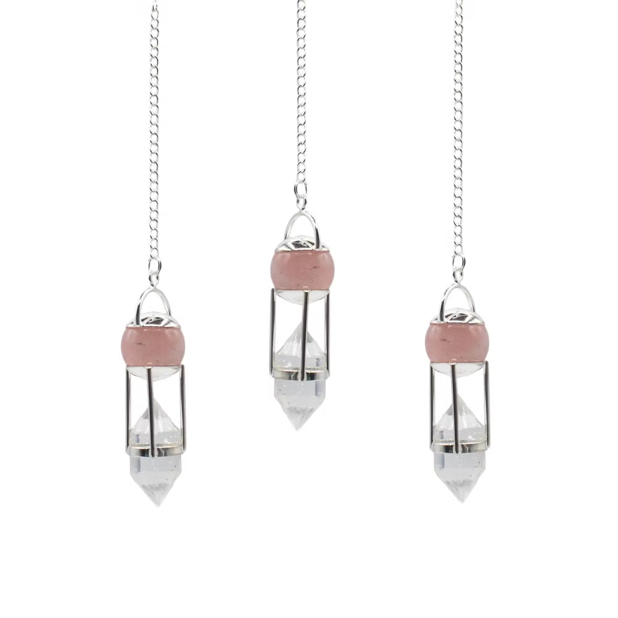 Le chuchoteur du cœur - Pendule à double puissance - Globe en quartz rose - Quartz clair à double terminaison