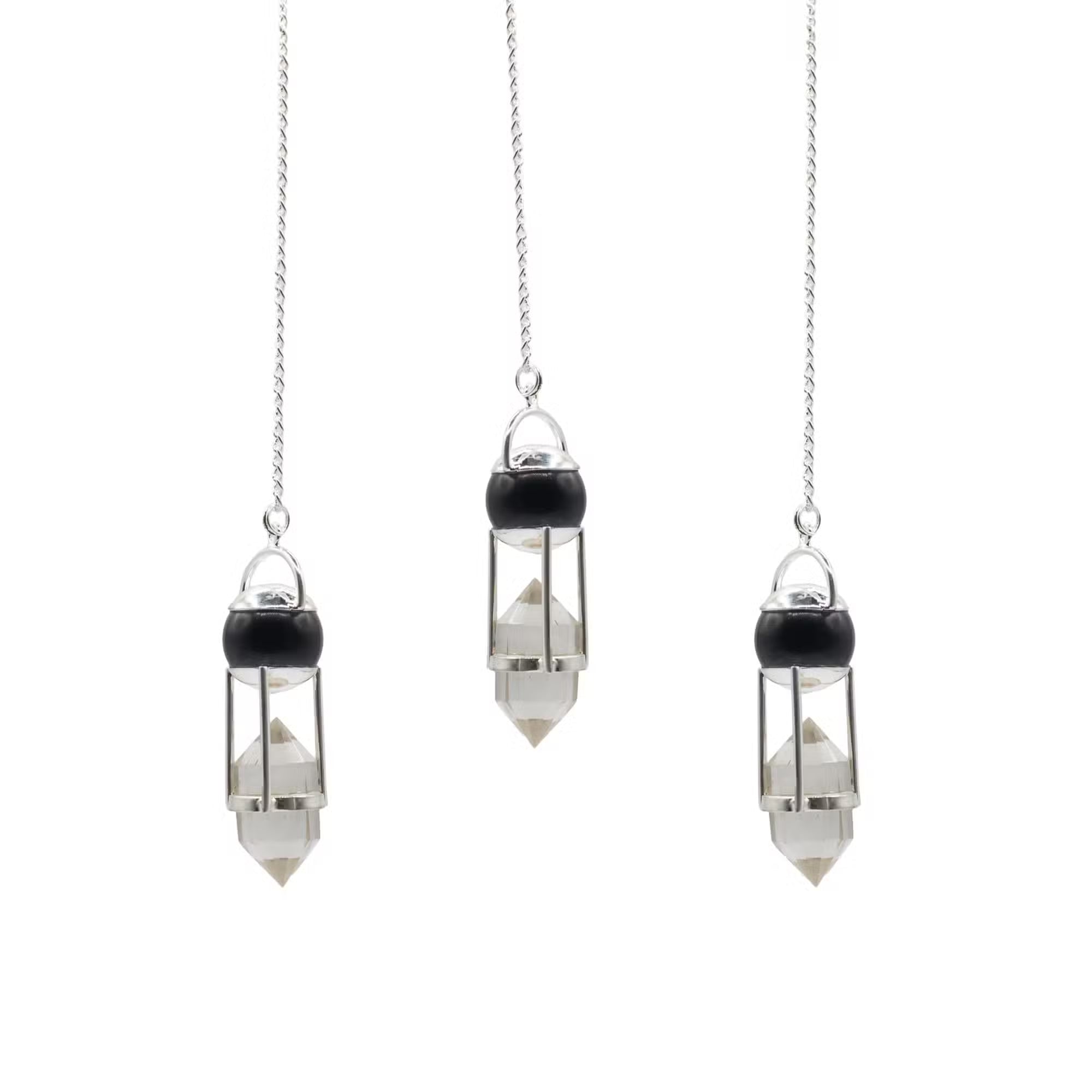 Voyant des Ombres - Pendule à double puissance - Globe d'obsidienne - Quartz clair à double terminaison