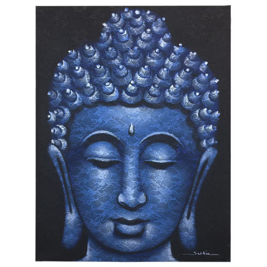 Tableau Bouddha - Détails Brocart Bleu