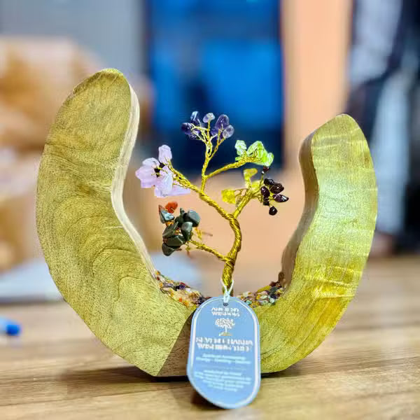 Jardin d'Arbre en Pierres Précieuses - Cadre Ouvert en Bois de Manguier - 60 Pierres Chips