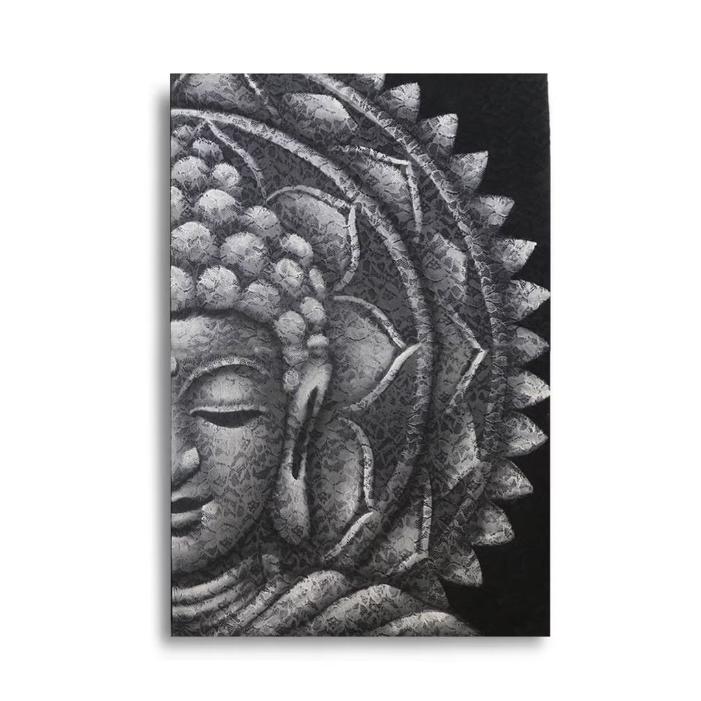 Mandala Demi Bouddha Gris - 60x80cm