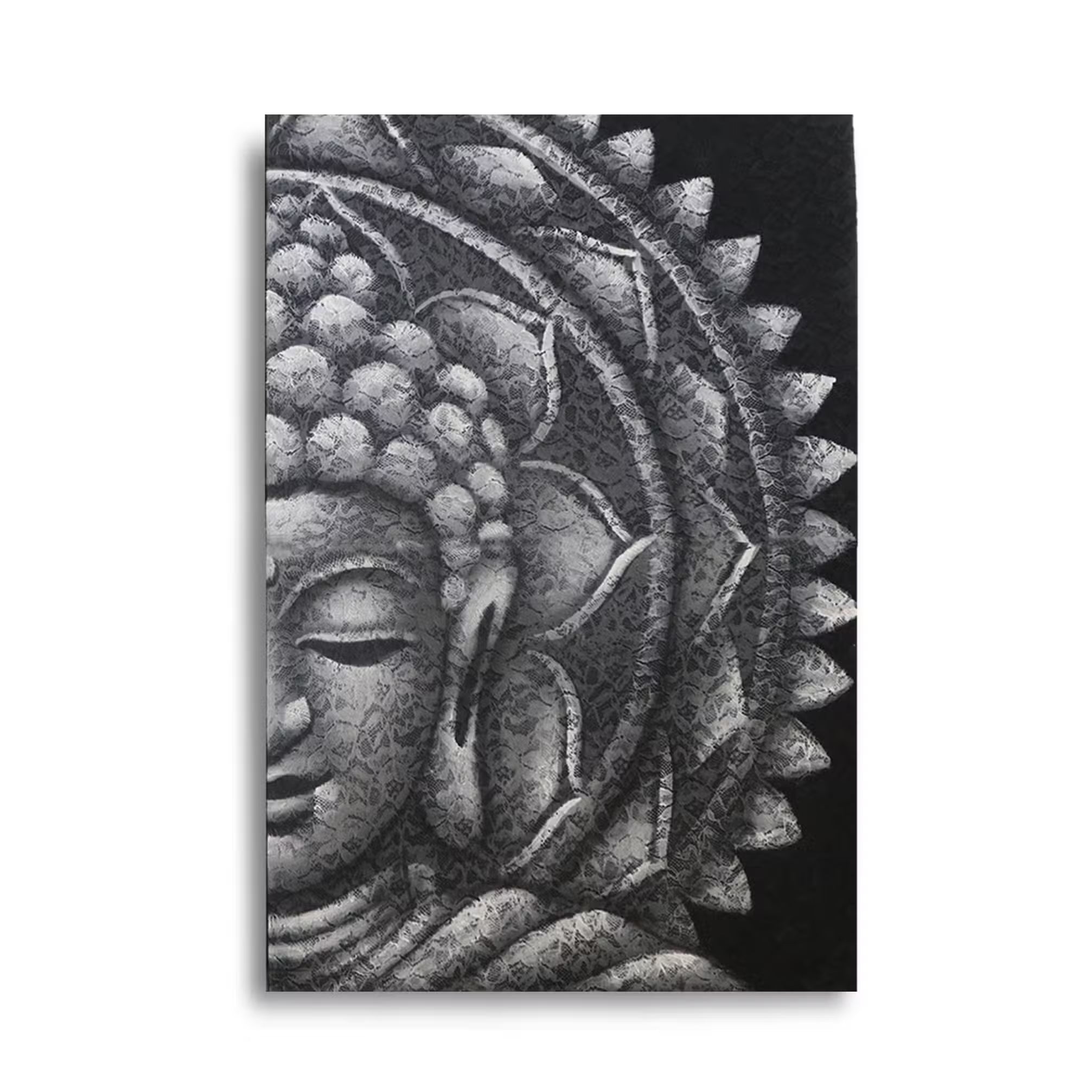Mandala Demi Bouddha Gris - 60x80cm