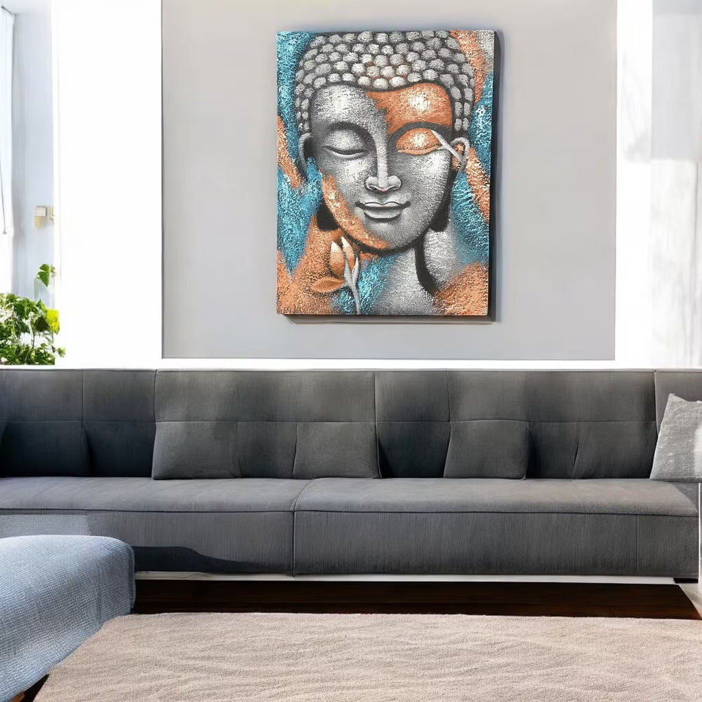 Peinture Bouddha – Fleur Argent & Or Rose