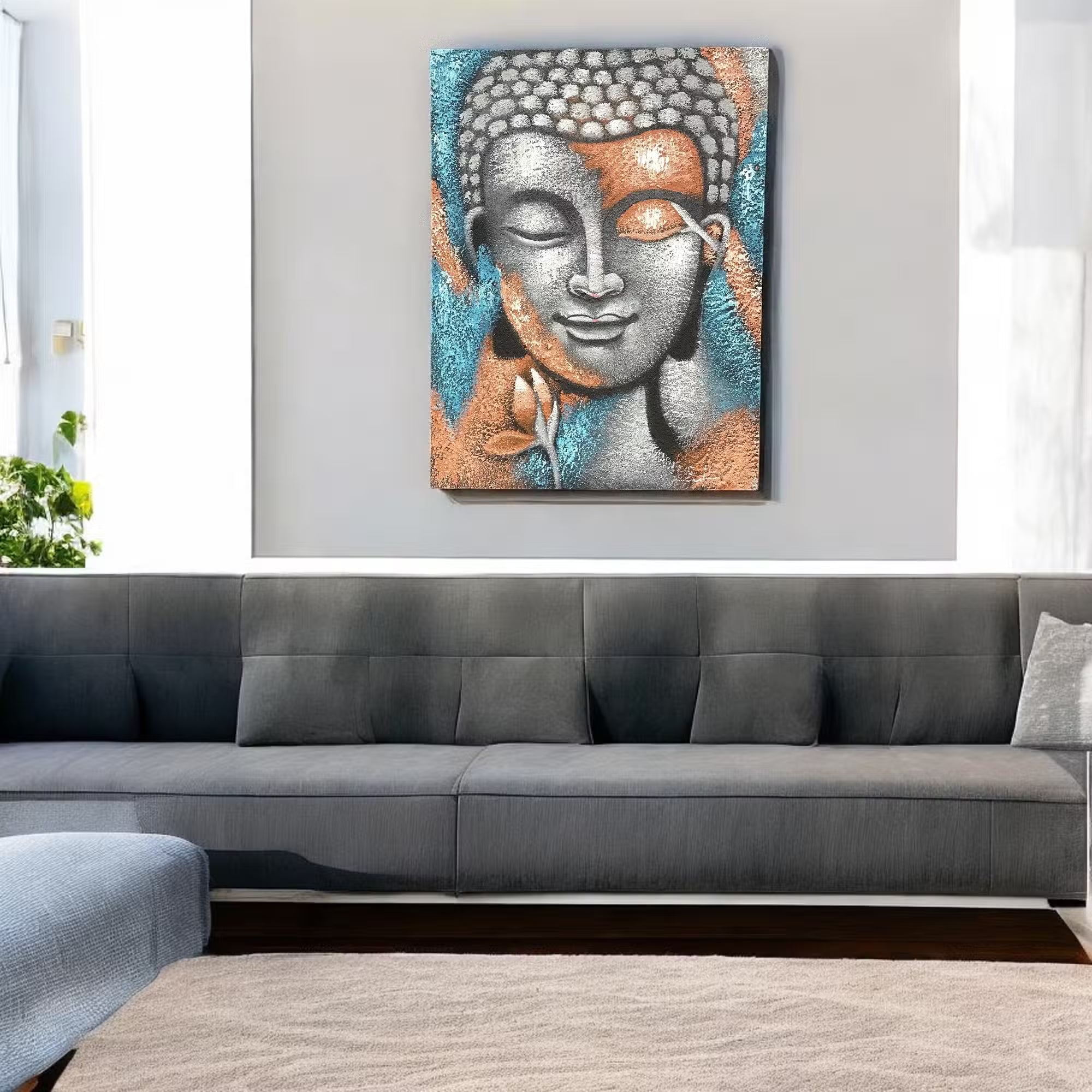 Peinture Bouddha – Fleur Argent & Or Rose