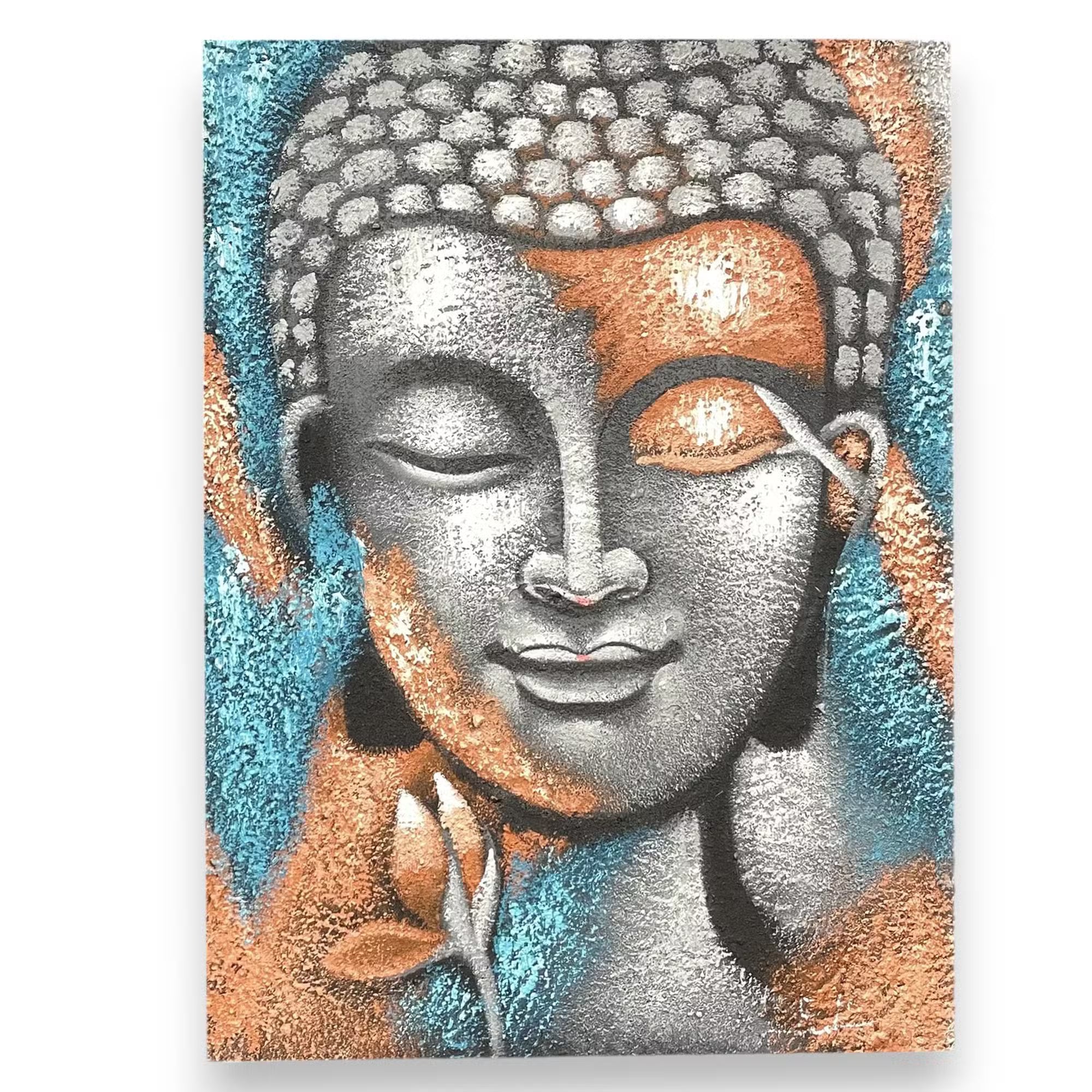 Peinture Bouddha – Fleur Argent & Or Rose