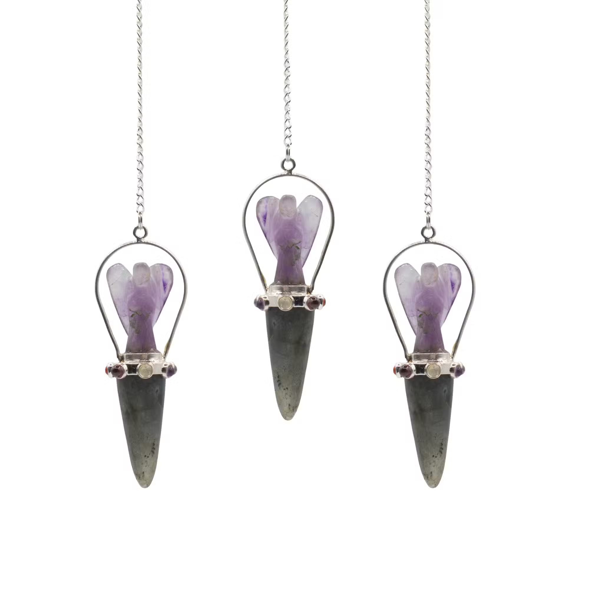Pendule d'ange à deux pièces - labradorite et améthyste