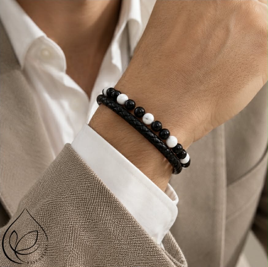 BRACELET ASKA NOIR HOWLITE BLANCHE, ONYX A