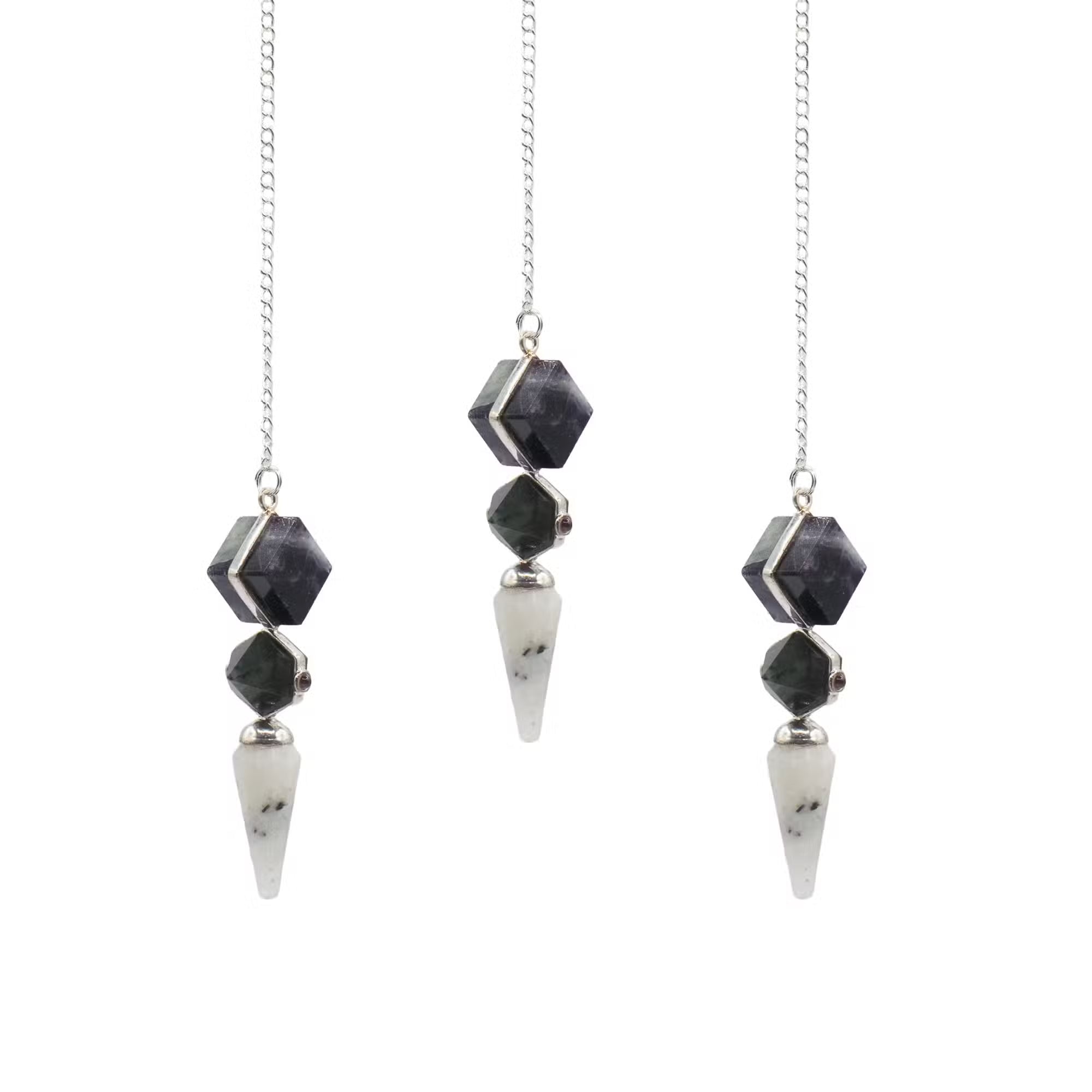 Édition Portail psychique - pendule à trois pièces - fluorite multicolore - labradorite - pierre de lune arc-en-ciel