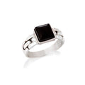 Chevalière avec onyx noir naturel carré, en argent rhodié 925