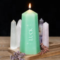 Bougie « Cristal de chance » avec aventurine verte brute
