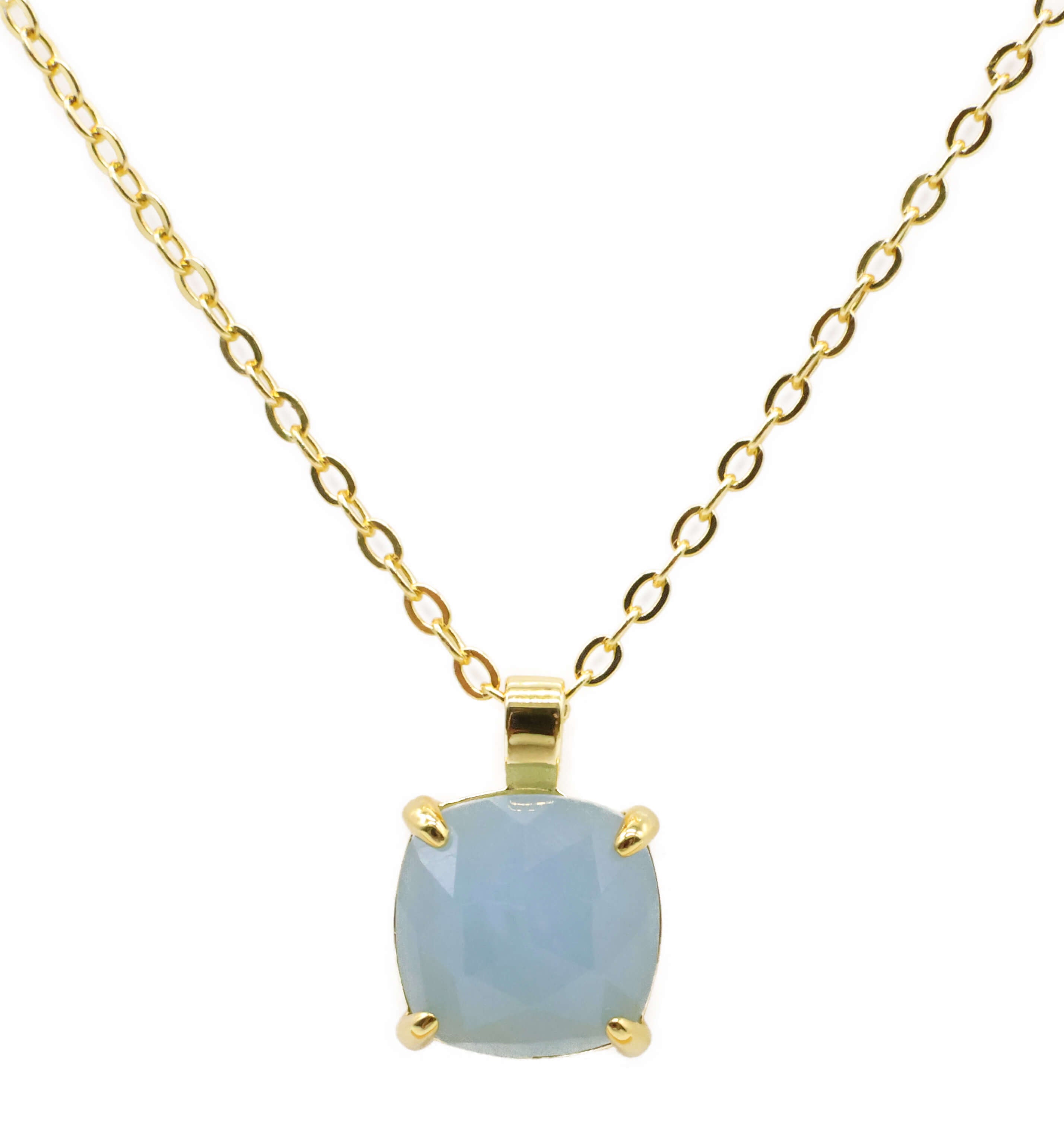 Collier Argent 925 Aigue Marine Carrée