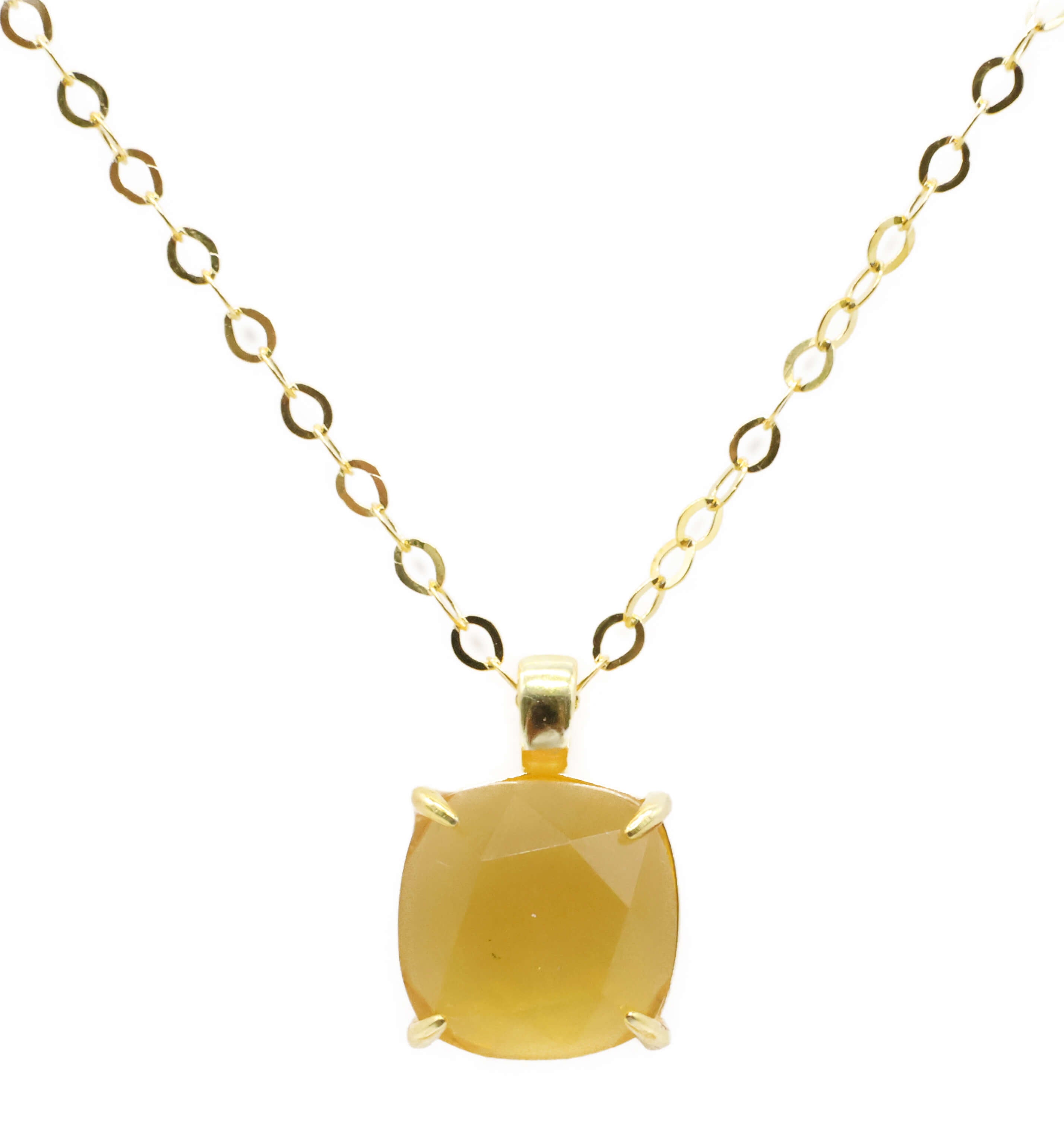 Collier Argent 925 Citrine Naturelle Carrée