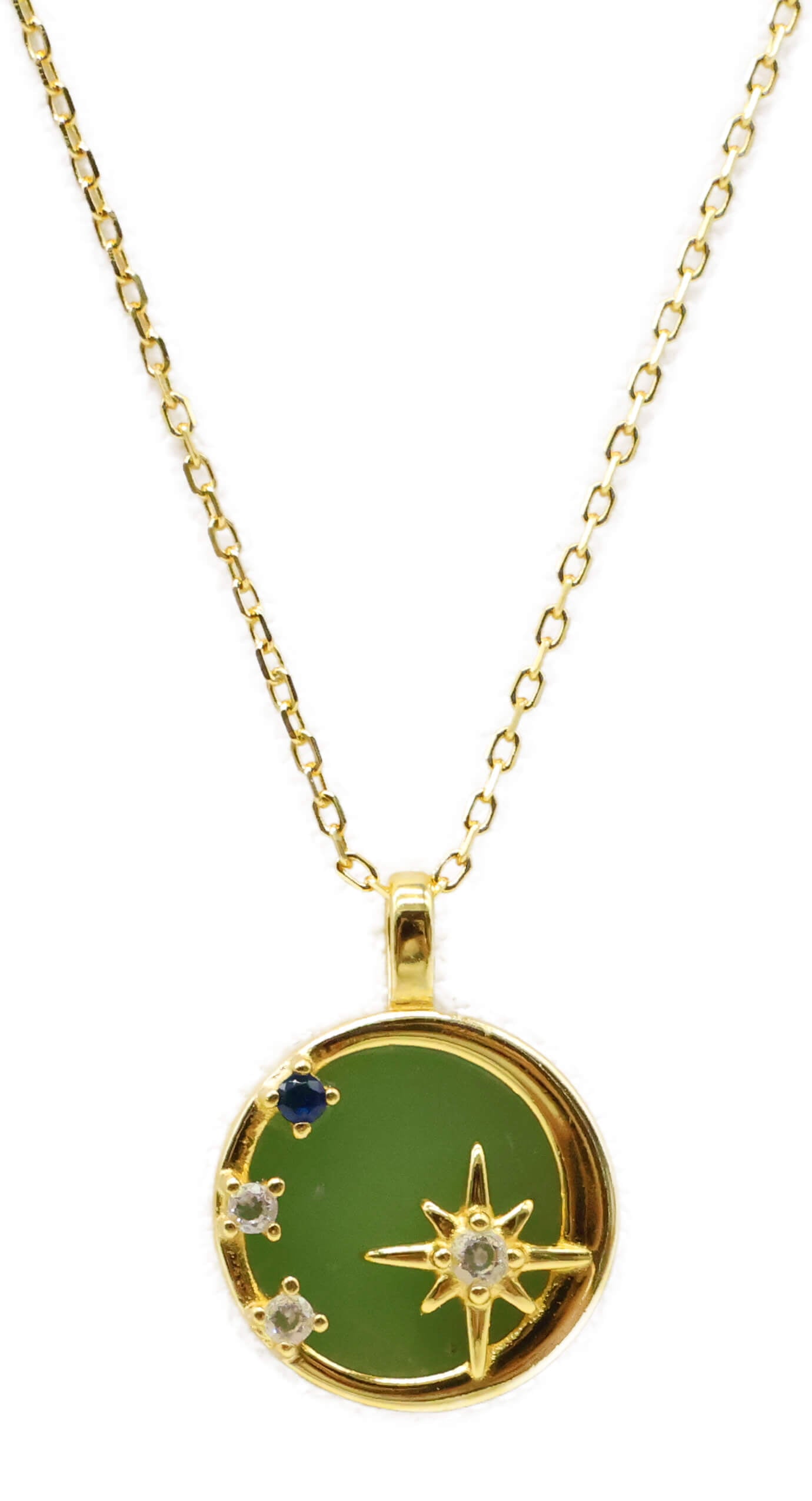 Collier Argent 925 Jade Verte & Étoiles