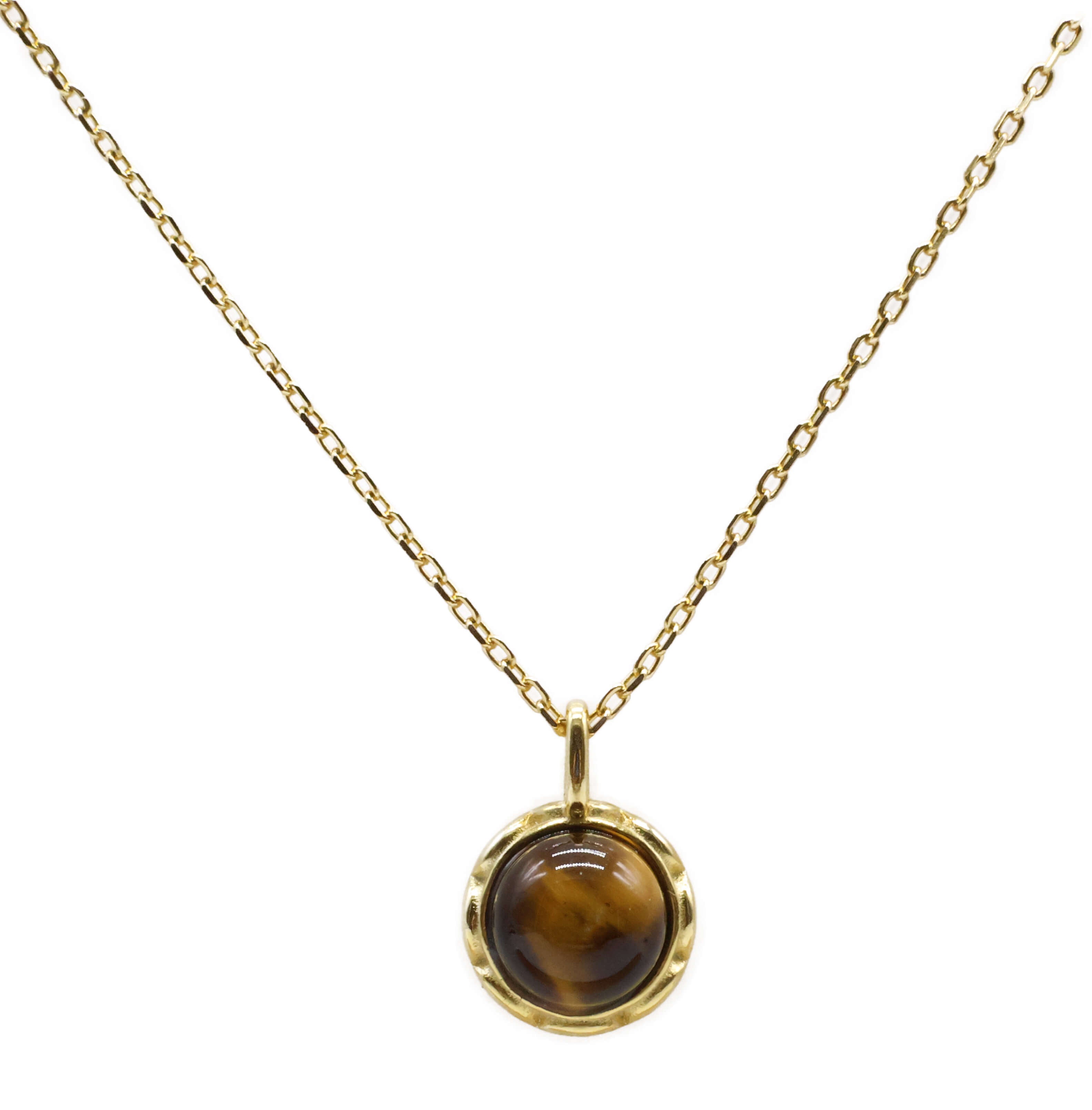 Collier Argent 925 Œil de Tigre Ronde