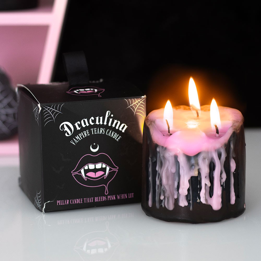Petite bougie pilier en larmes de vampire rose