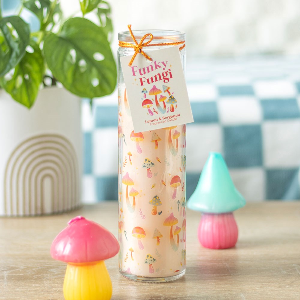 Bougie tubulaire à motif champignon funky