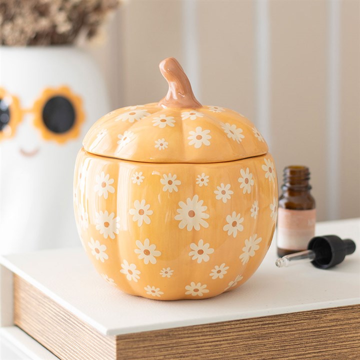 Brûleur à huile en forme de citrouille aux motifs floraux
