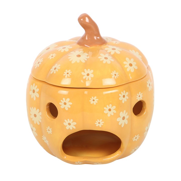 Brûleur à huile en forme de citrouille aux motifs floraux