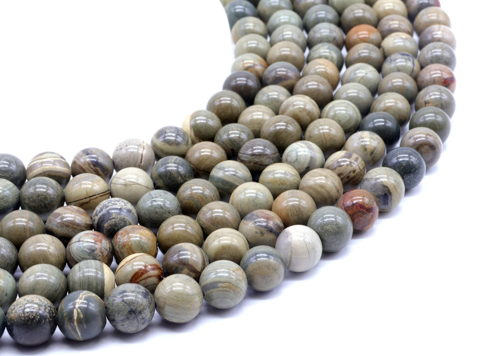 Perles Jaspe Feuille d'Argent 6mm ( lot de 10 )
