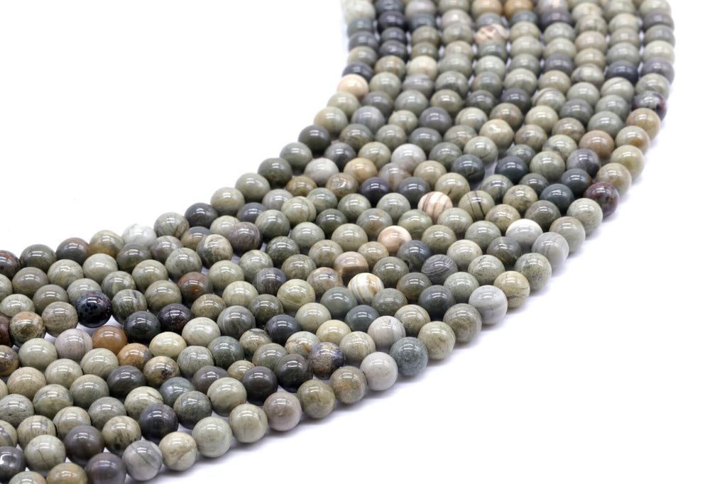 Perles Jaspe Feuille d'Argent 6mm ( lot de 10 )