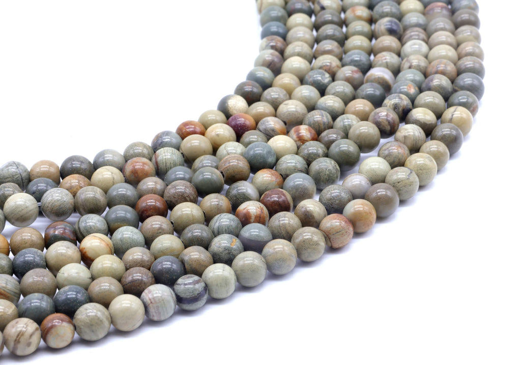 Perles Jaspe Feuille d'Argent 6mm ( lot de 10 )