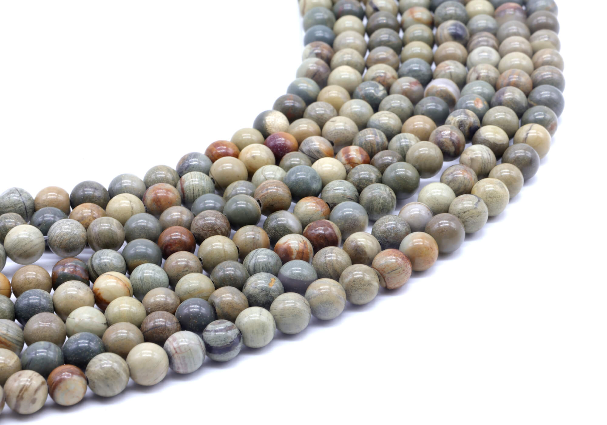 Perles Jaspe Feuille d'Argent 6mm ( lot de 10 )