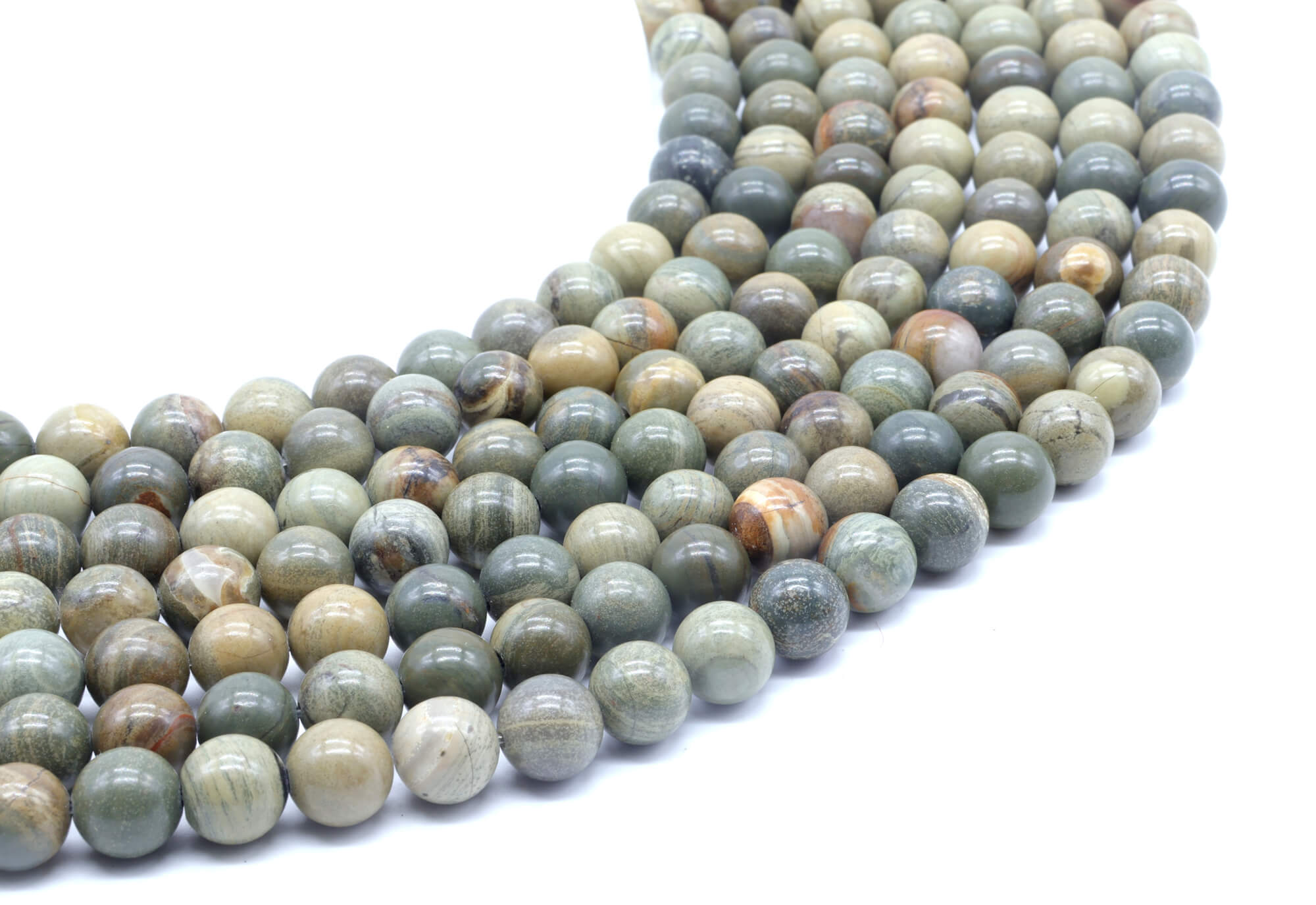 Perles Jaspe Feuille d'Argent 6mm ( lot de 10 )