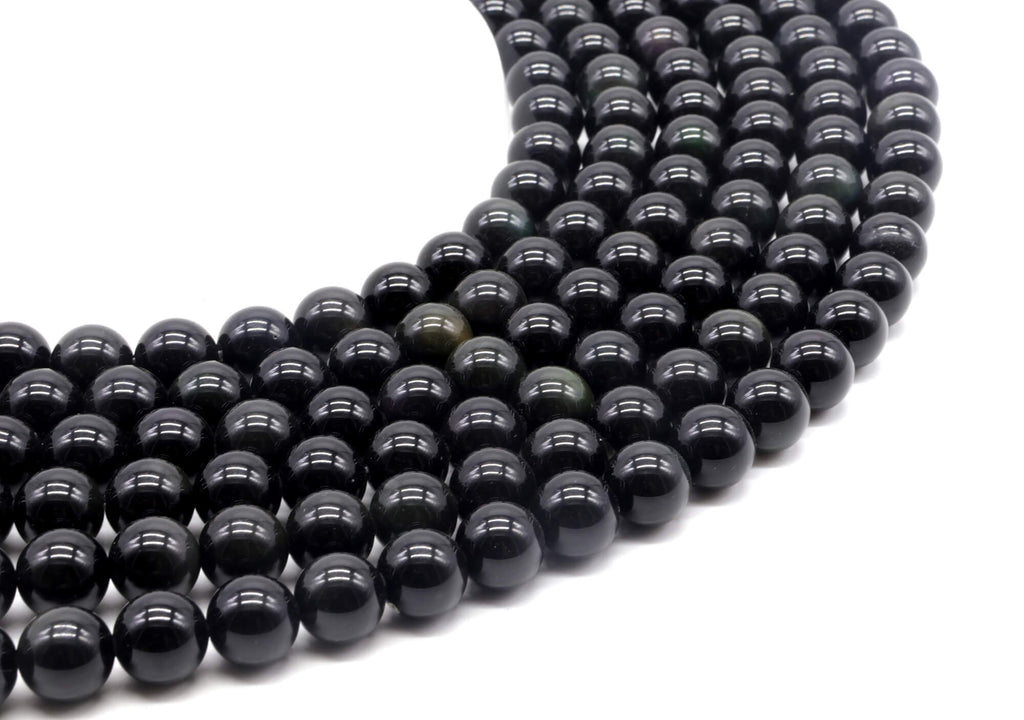 Perles Obsidienne Noire Dorée 6mm ( lot de 10 )