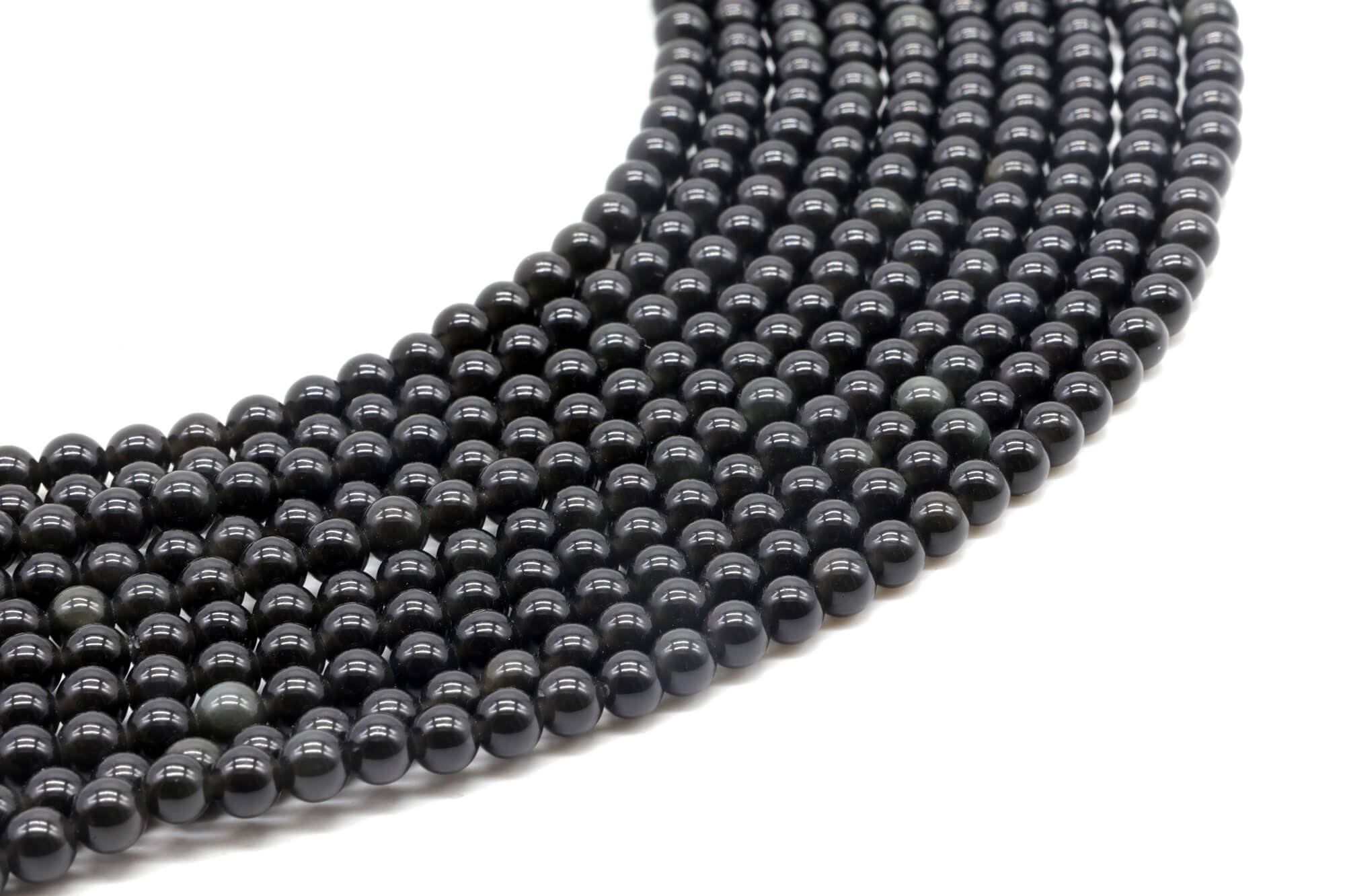 Perles Obsidienne Noire Dorée 6mm ( lot de 10 )