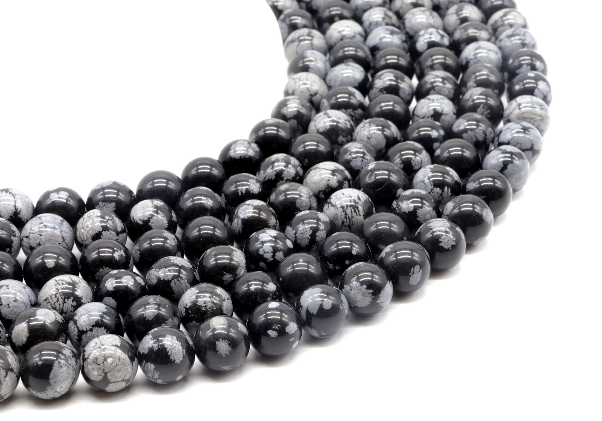 Perles Obsidienne Neige 6mm ( lot de 10 )