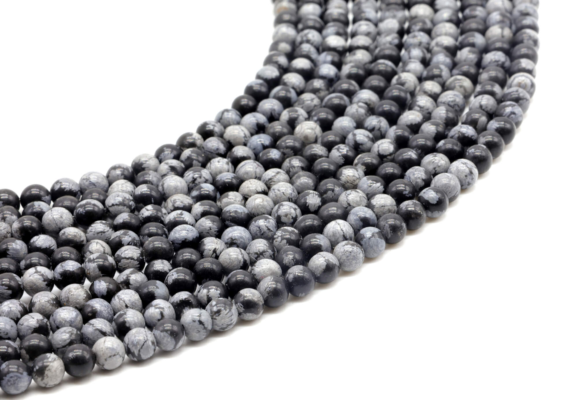 Perles Obsidienne Neige 6mm ( lot de 10 )