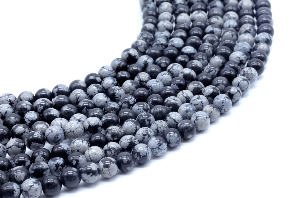 Perles Obsidienne Neige 6mm ( lot de 10 )
