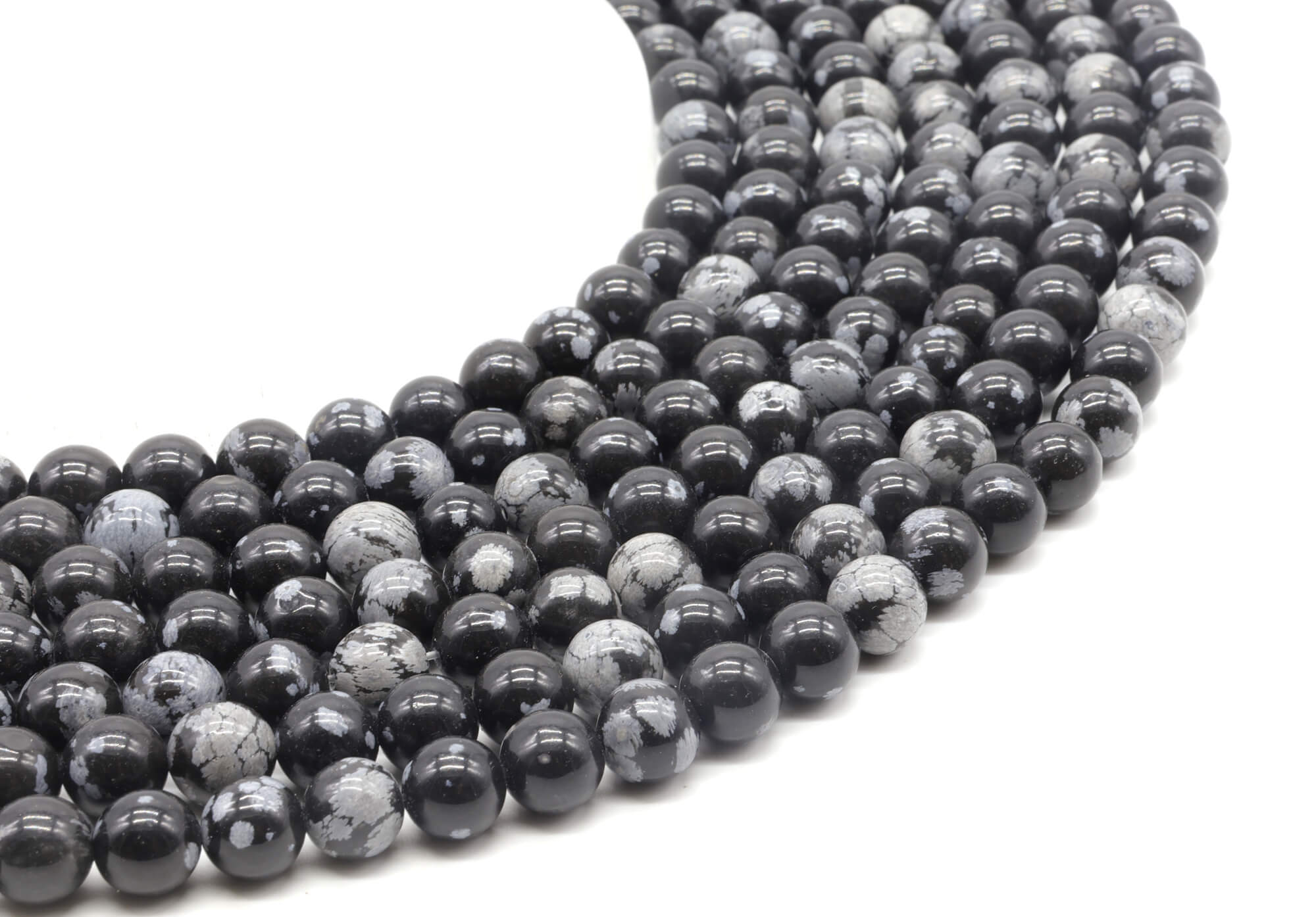Perles Obsidienne Neige 6mm ( lot de 10 )