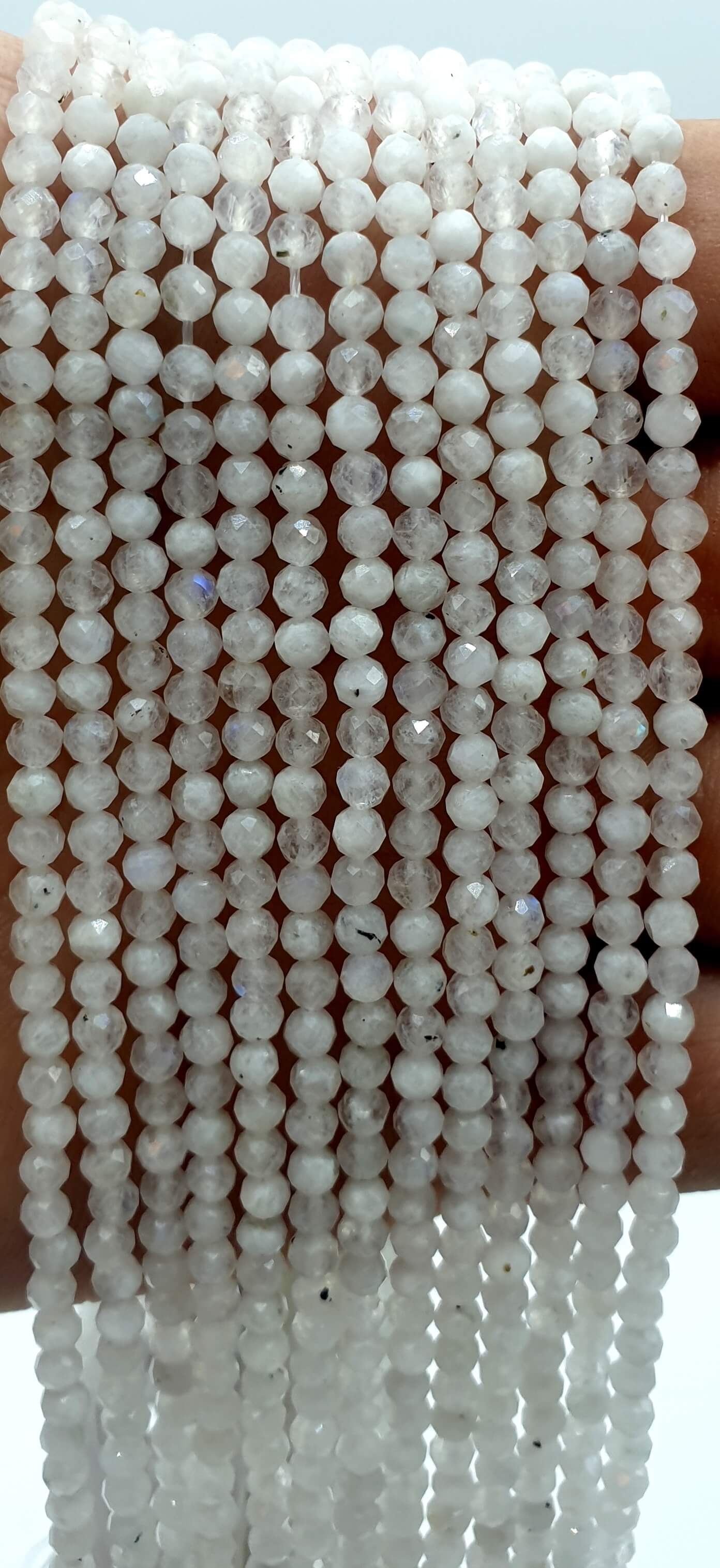 Perles facettées Pierre de Lune Blanche 3mm ( lot de 10 )